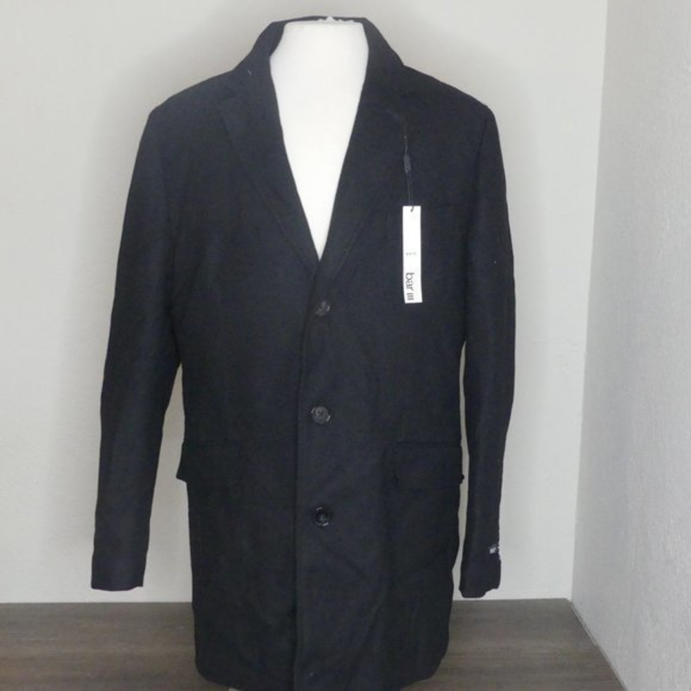 NWT BAR III Black Wool Blend Car Coat 44R